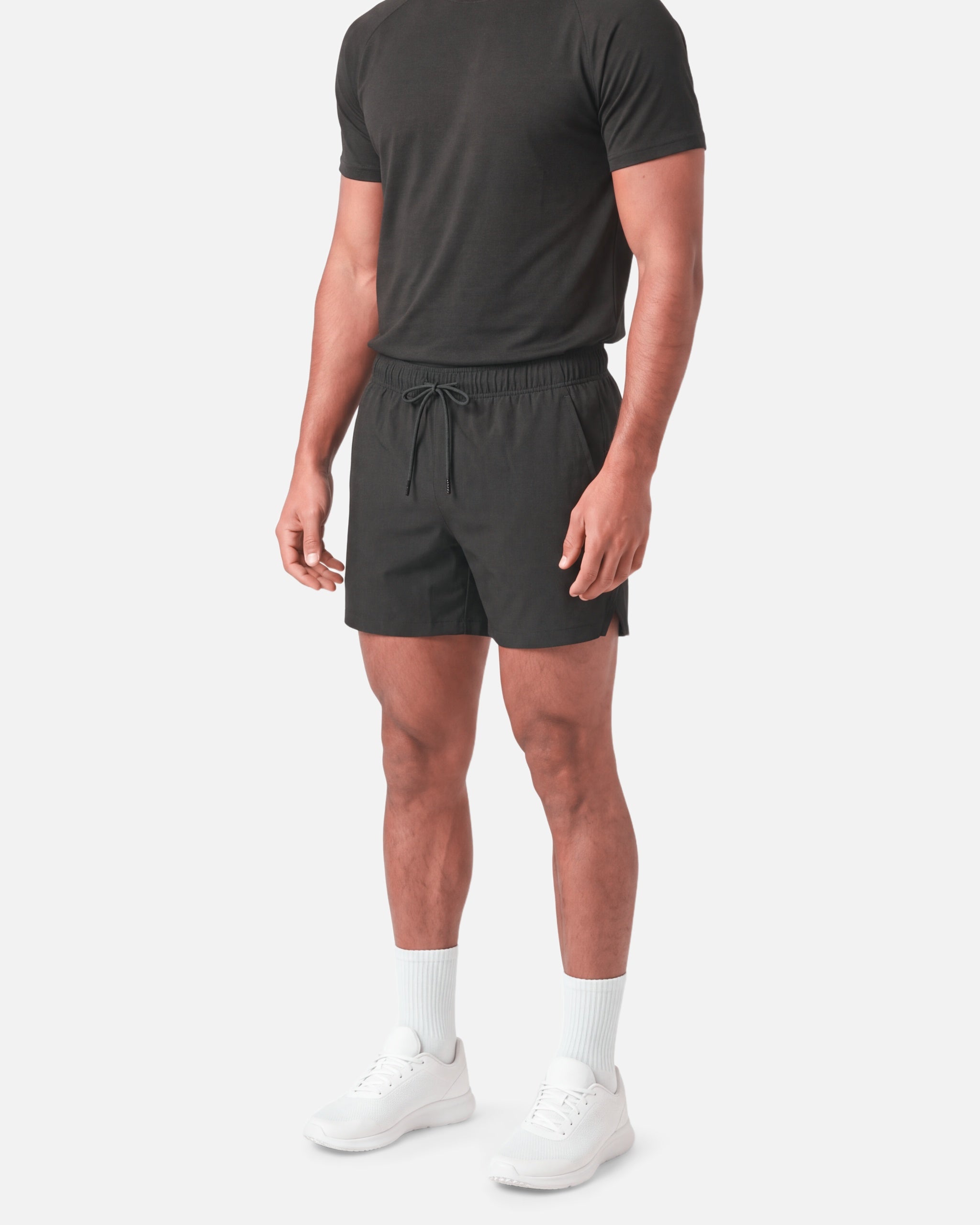 Pace 5" Shorts Black - three-quarter view - Blanklines