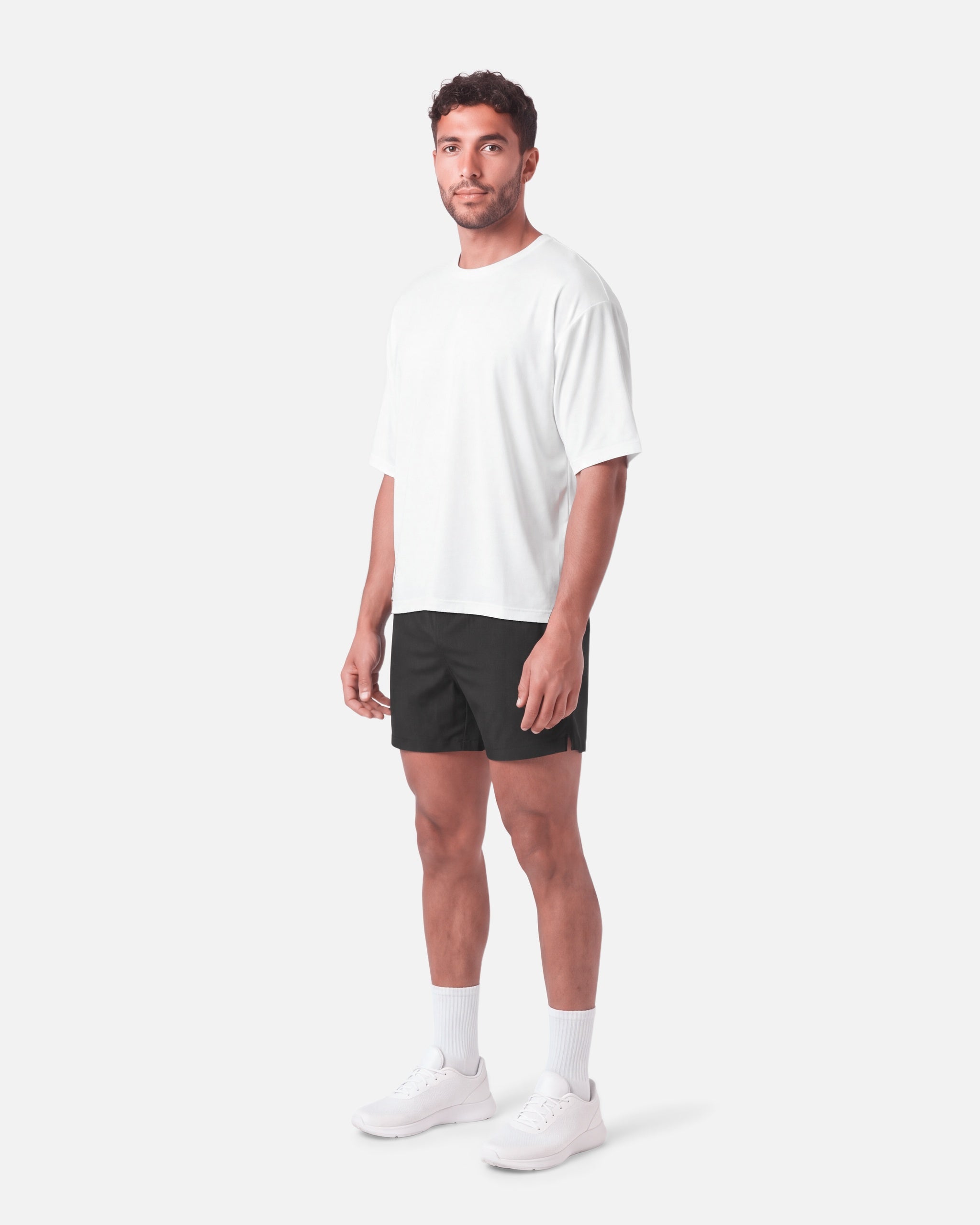 Boxy Tee White - three-quarter view - Blanklines
