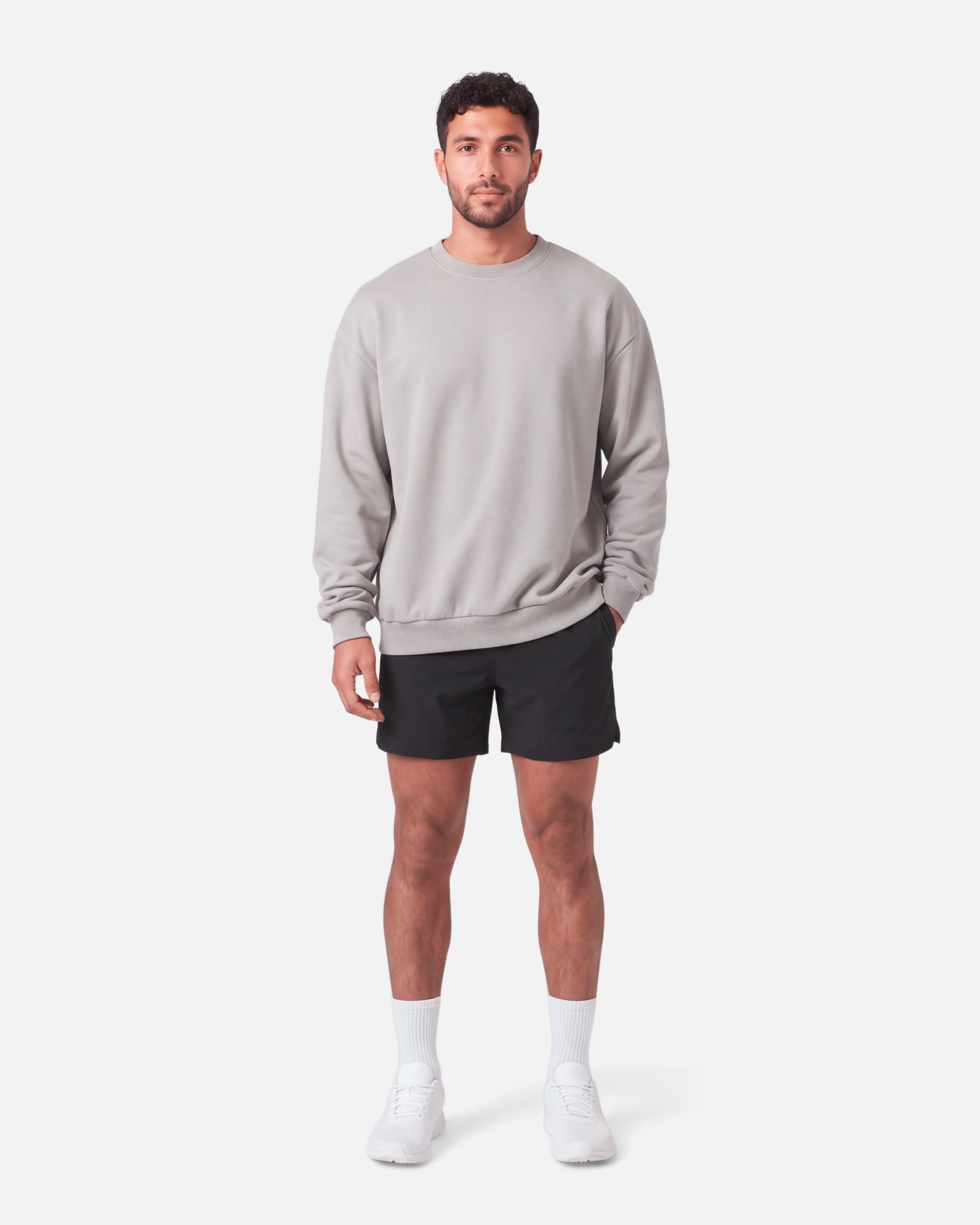 Heritage Crewneck Pullover Light Grey - full length front view - Blanklines