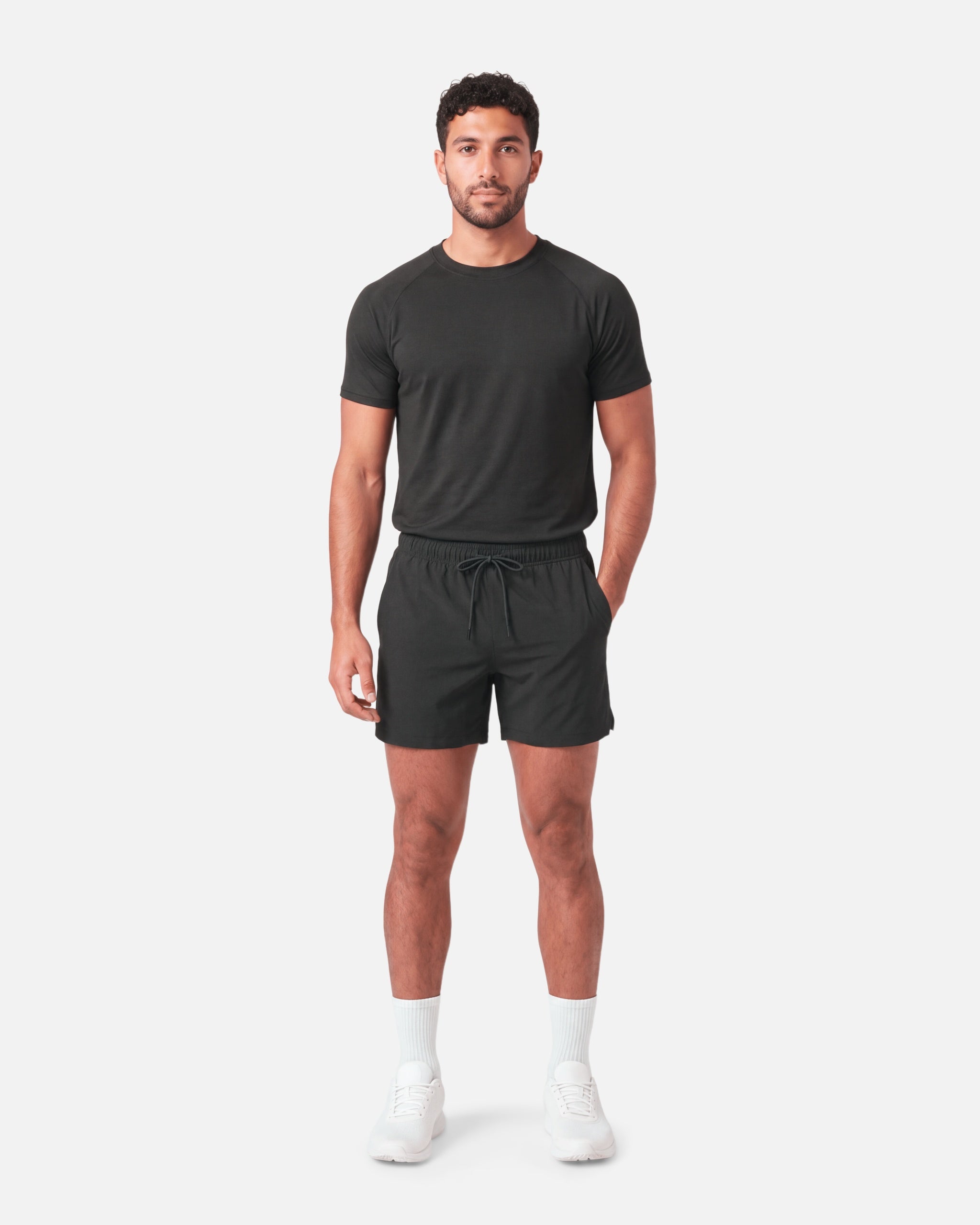 Pace 5" Shorts Black - full length front view - Blanklines