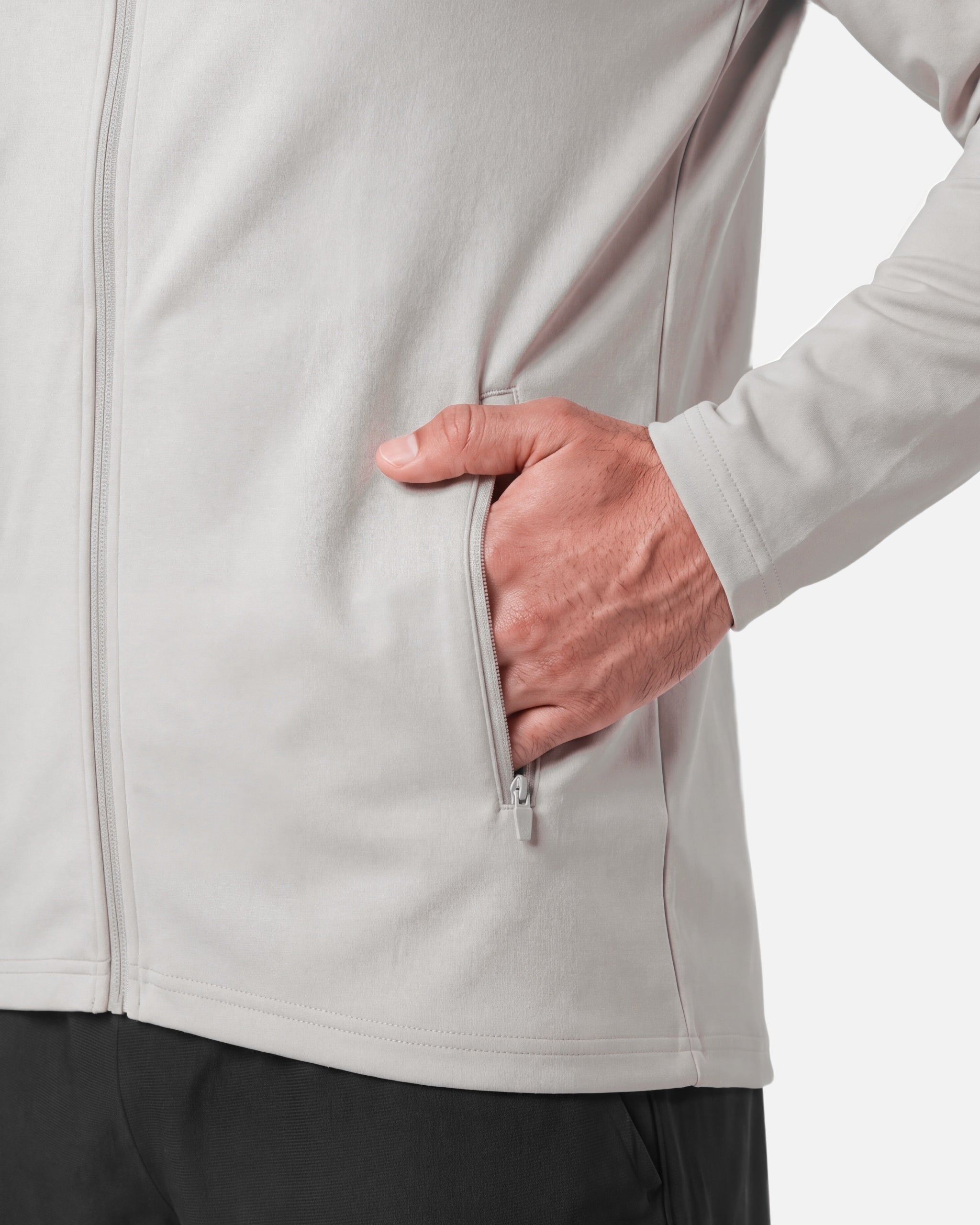 Mens Endurance Full Zip Jacket White Sand - zip pocket detail - Blanklines