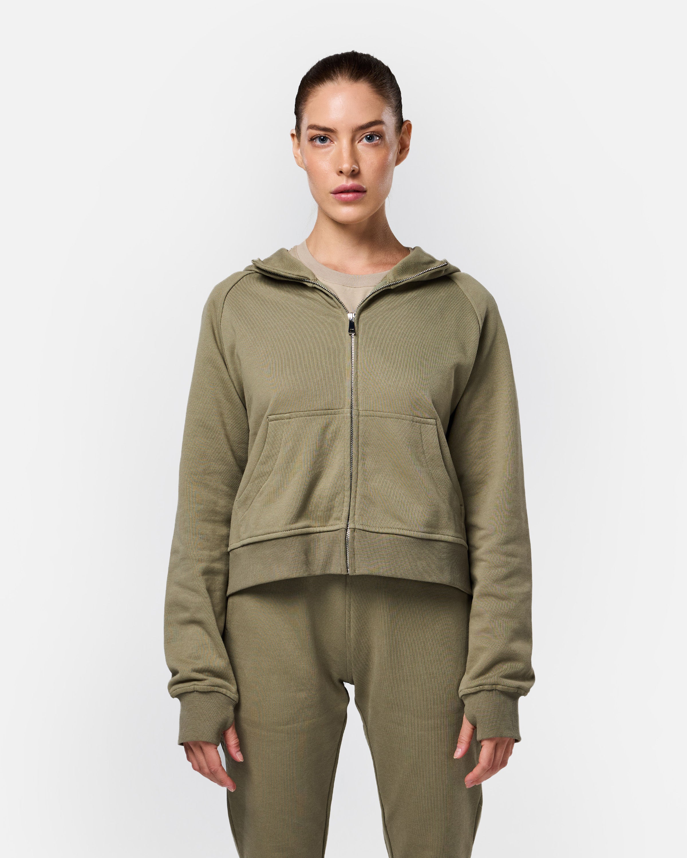 Epic Cropped Zip Hoodie Khaki