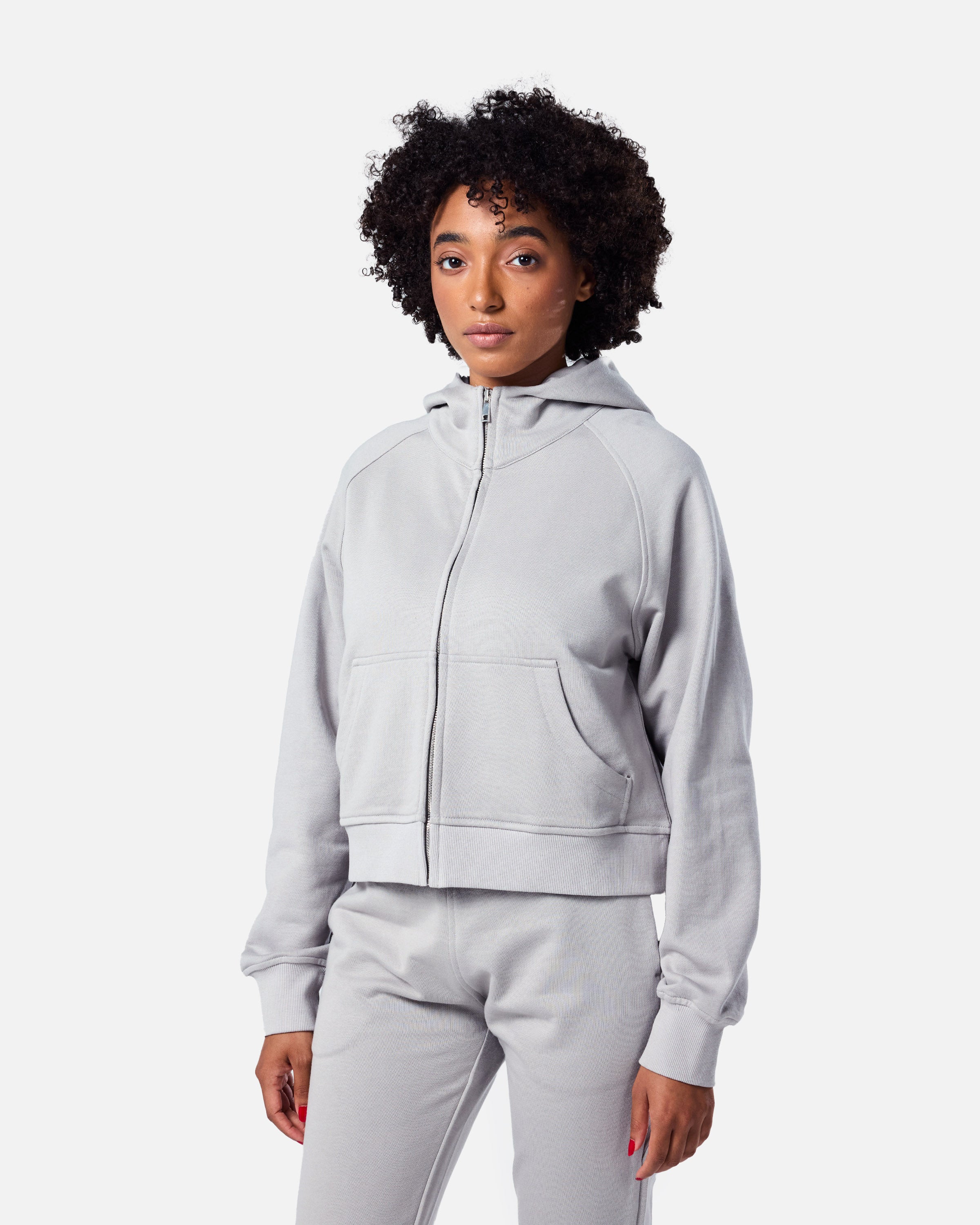 Epic Cropped Zip Hoodie Light Grey