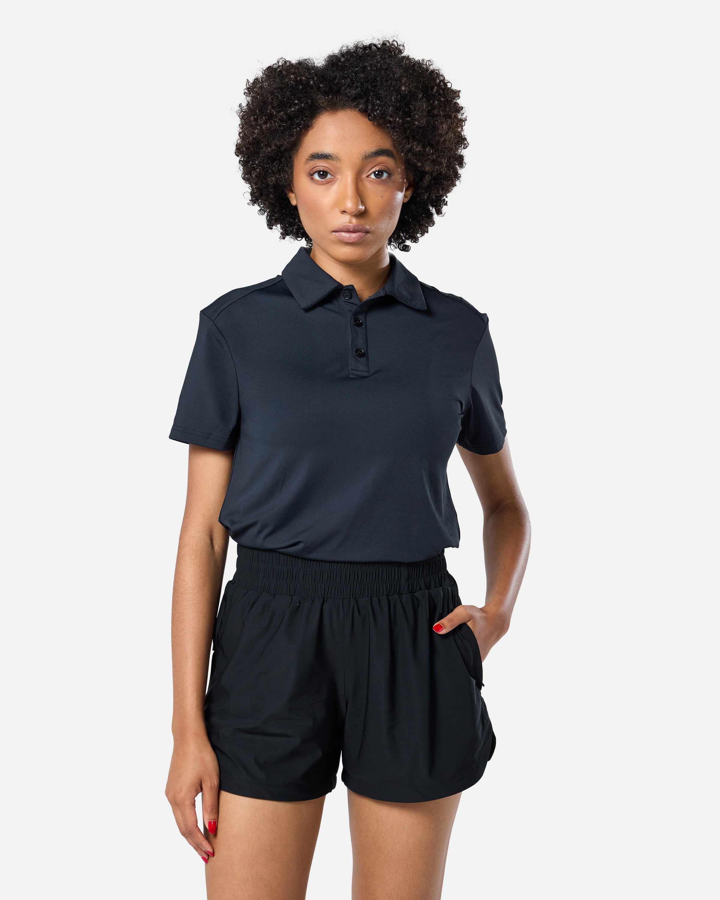 Womens Elemental Button Up Performance Polo Black