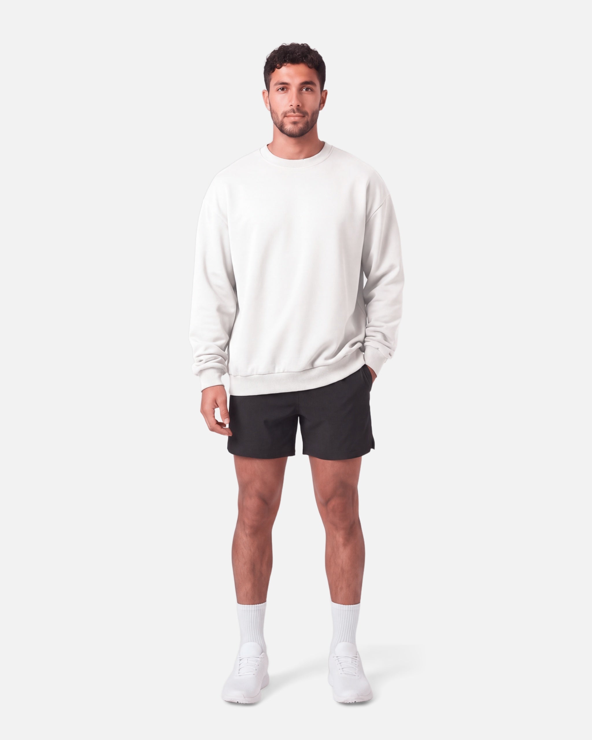 Heritage Crewneck Pullover White - full length front view - Blanklines