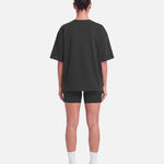 Boxy Tee Black - back view, female model - Blanklines