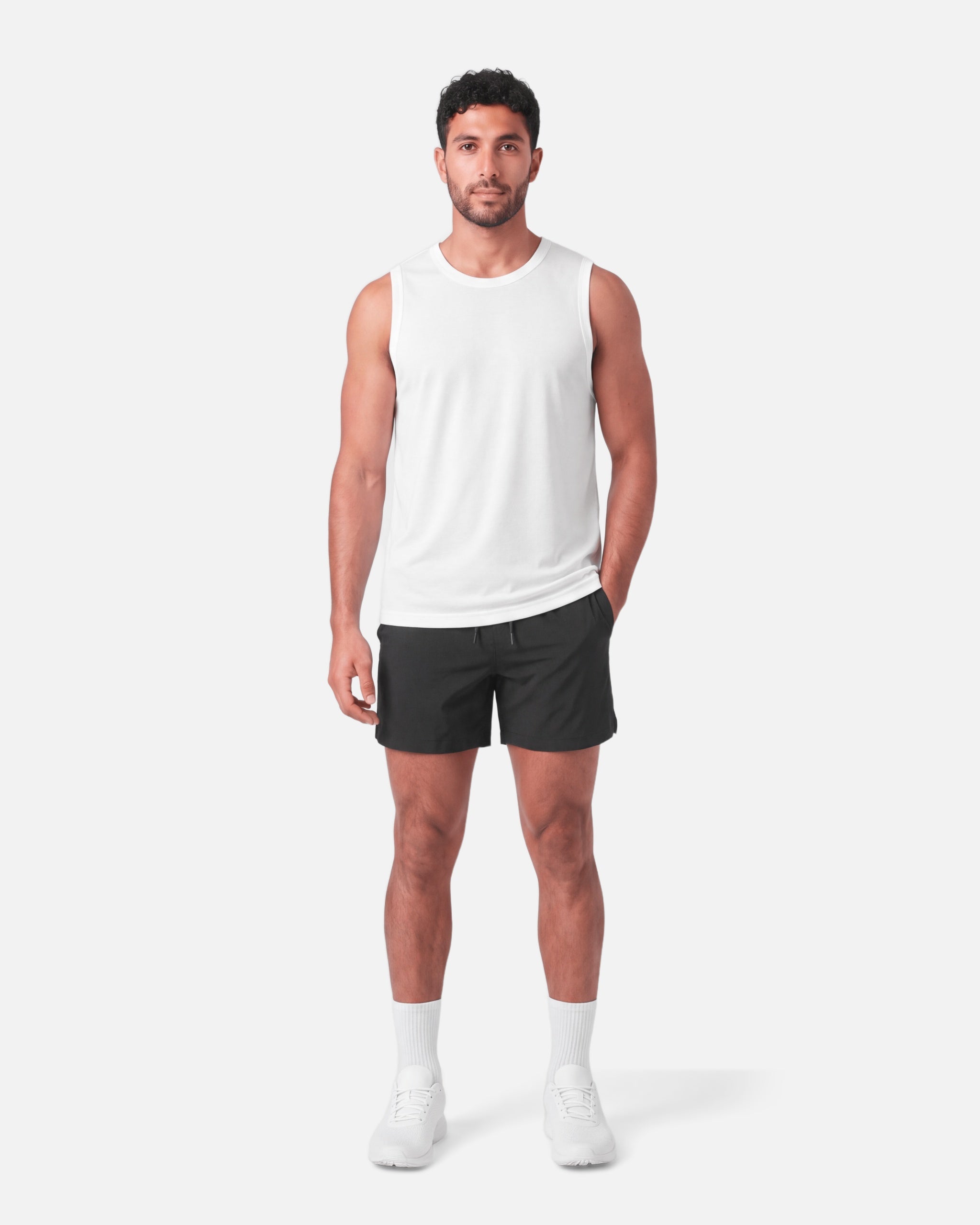 Core Mesh Tank White - full length front view - Blanklines