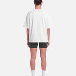 Boxy Tee White - back view, female model - Blanklines