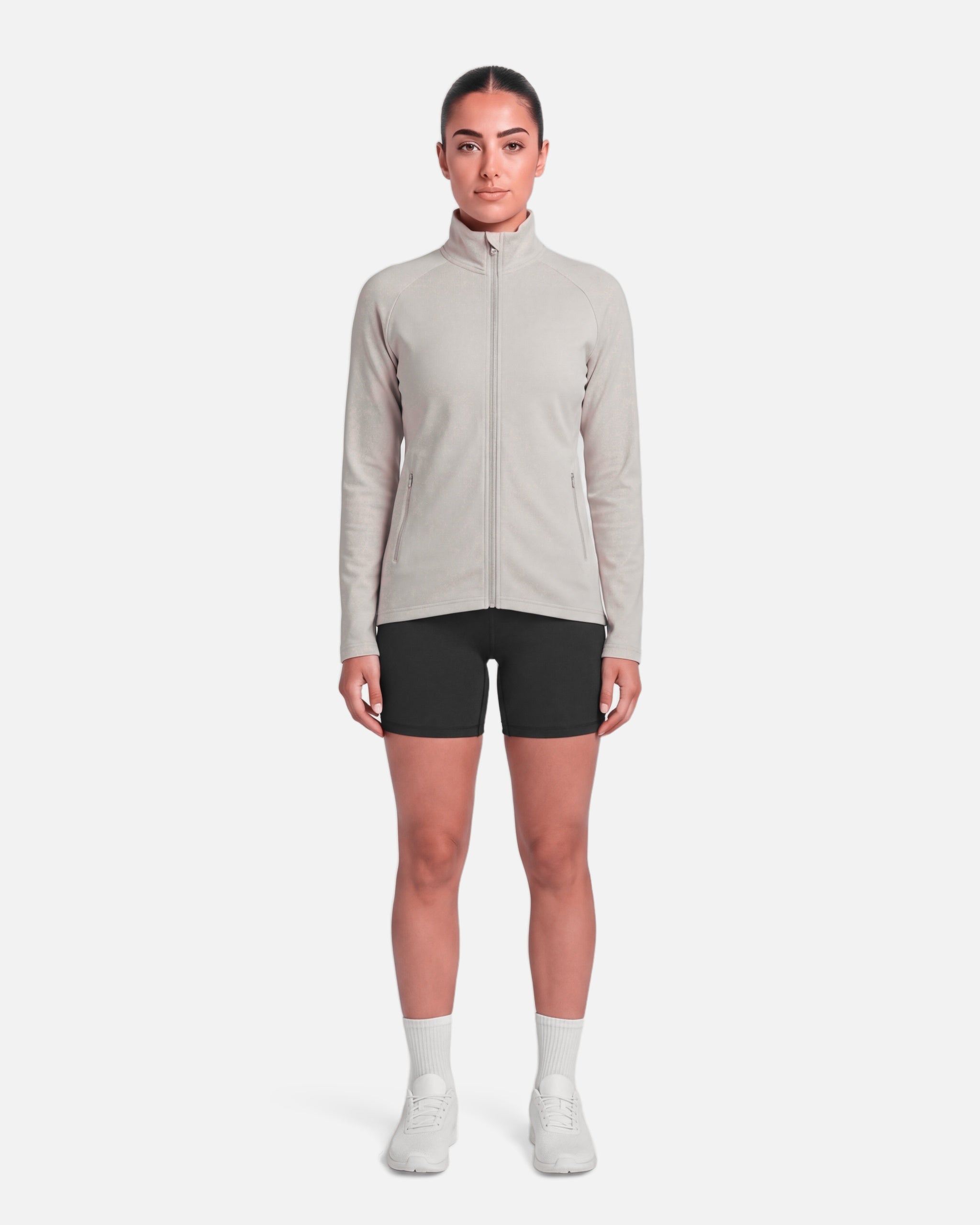 Womens Endurance Full Zip Jacket White Sand - full length front view - Blanklines