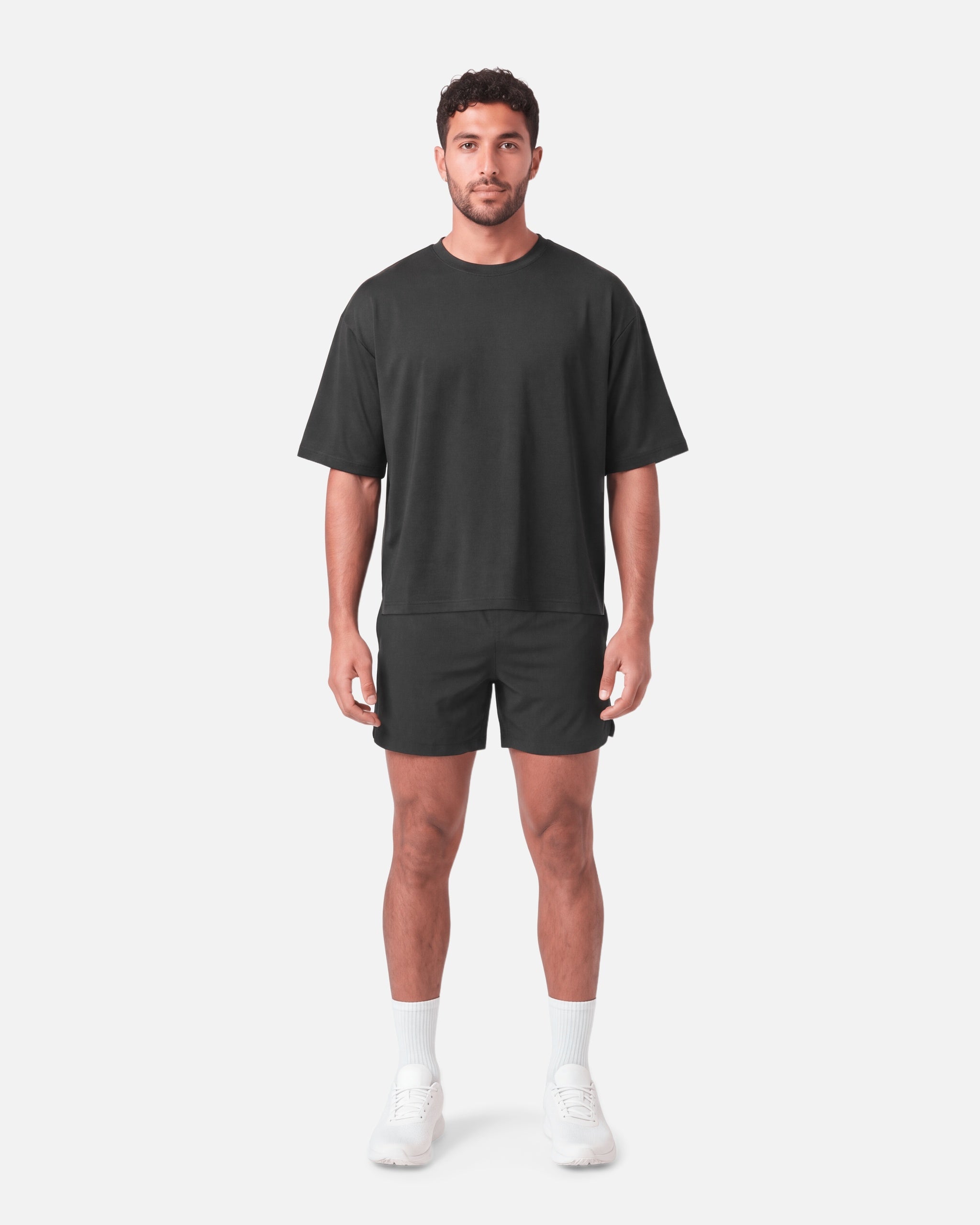 Boxy Tee Black - full length front view - Blanklines