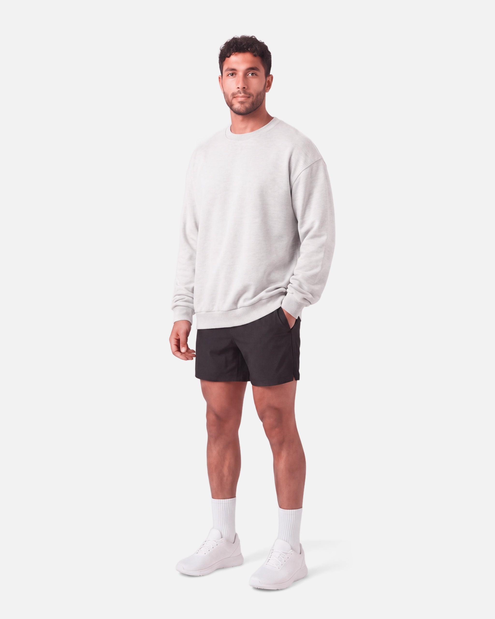 Heritage Crewneck Pullover Grey Marl - three-quarter view - Blanklines