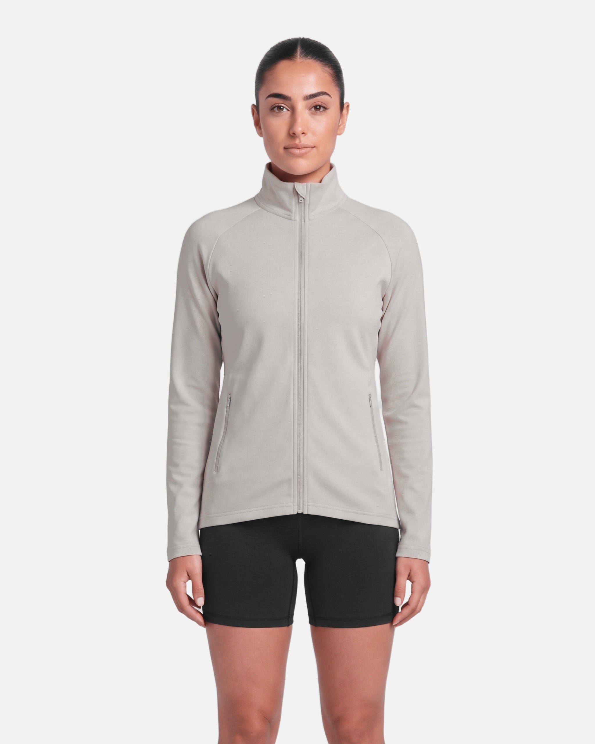 Womens Endurance Full Zip Jacket White Sand - front view - Blanklines