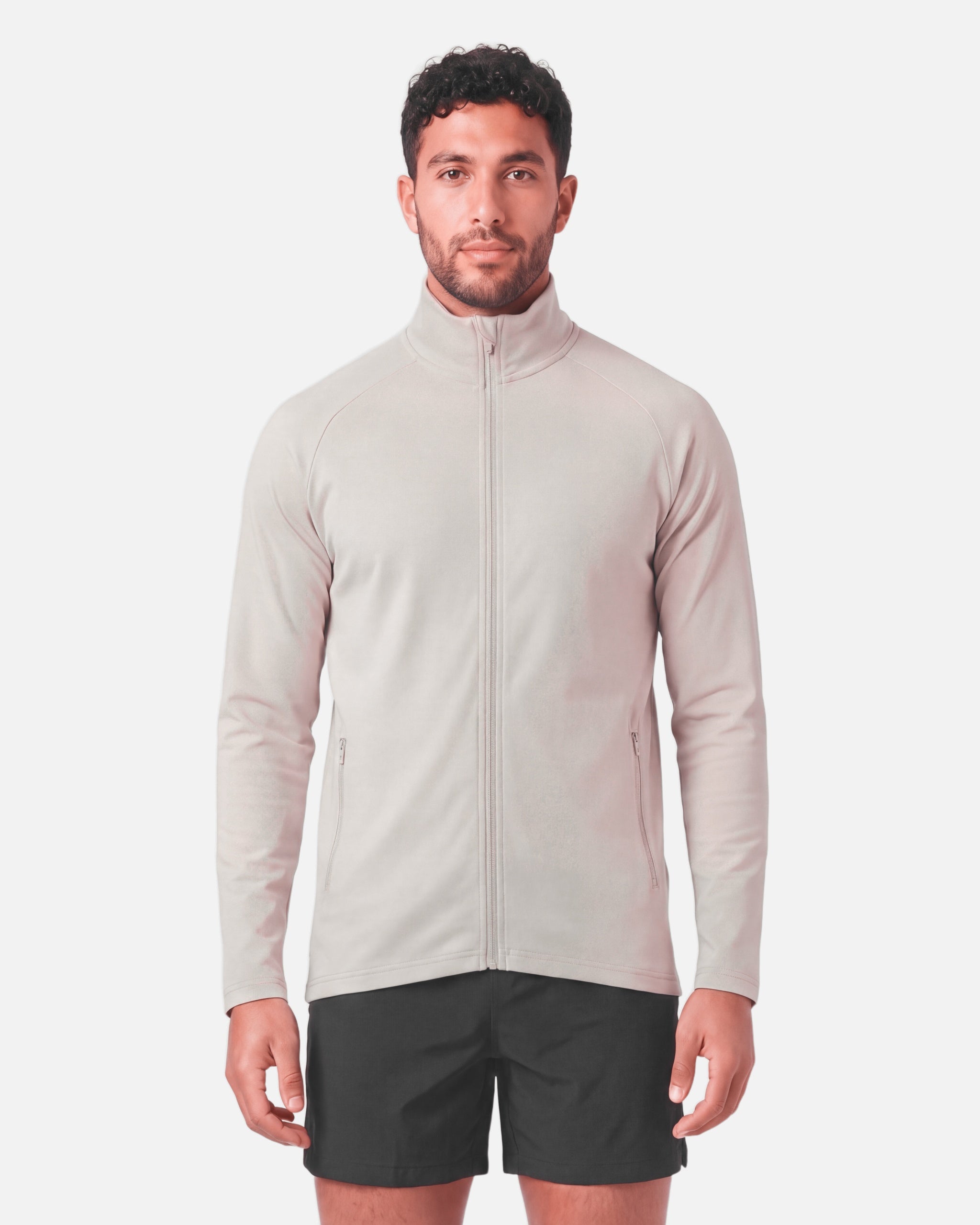 Mens Endurance Full Zip Jacket White Sand - front view - Blanklines