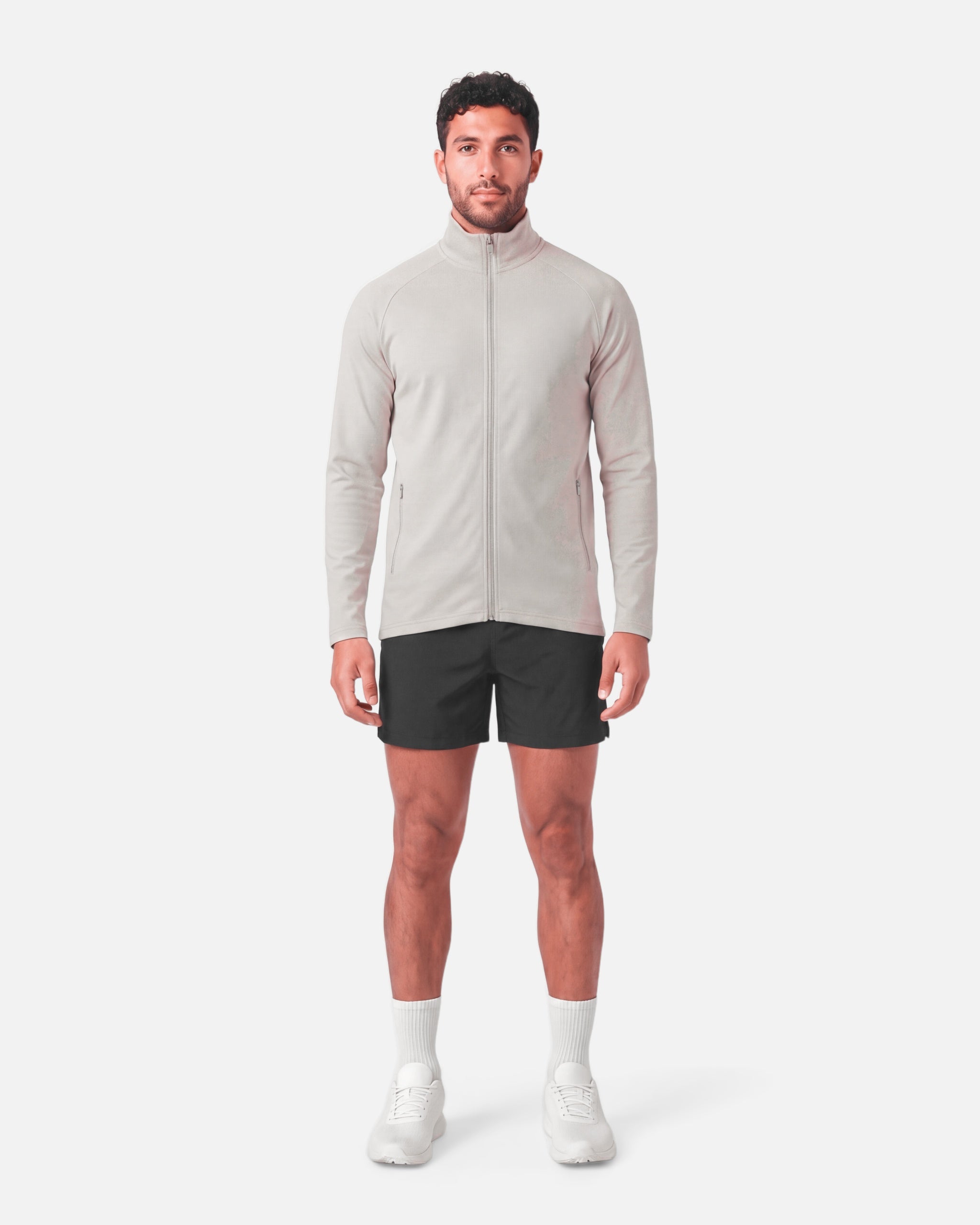 Mens Endurance Full Zip Jacket White Sand - full length front view - Blanklines
