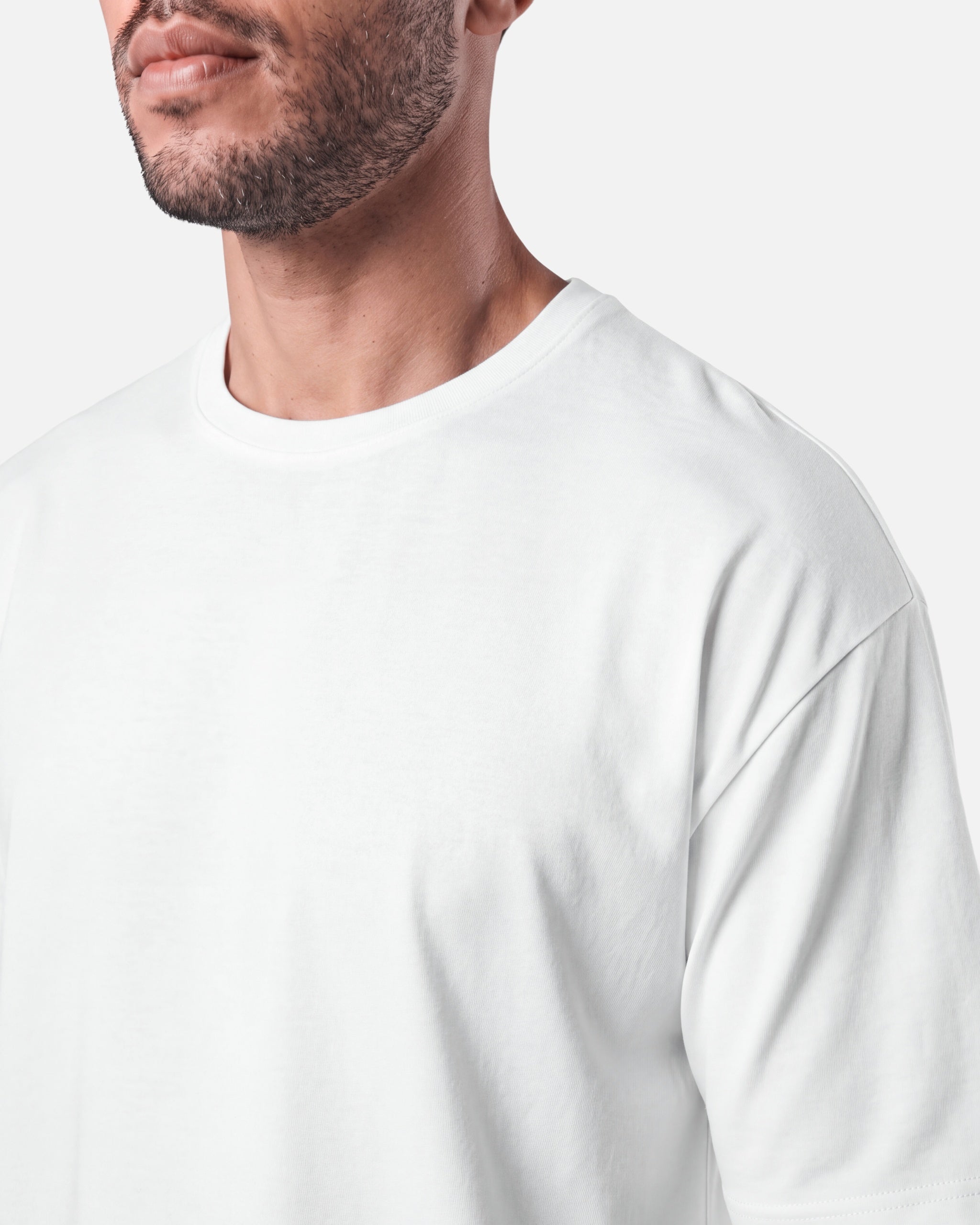 Boxy Tee White - neckline and shoulder detail - Blanklines