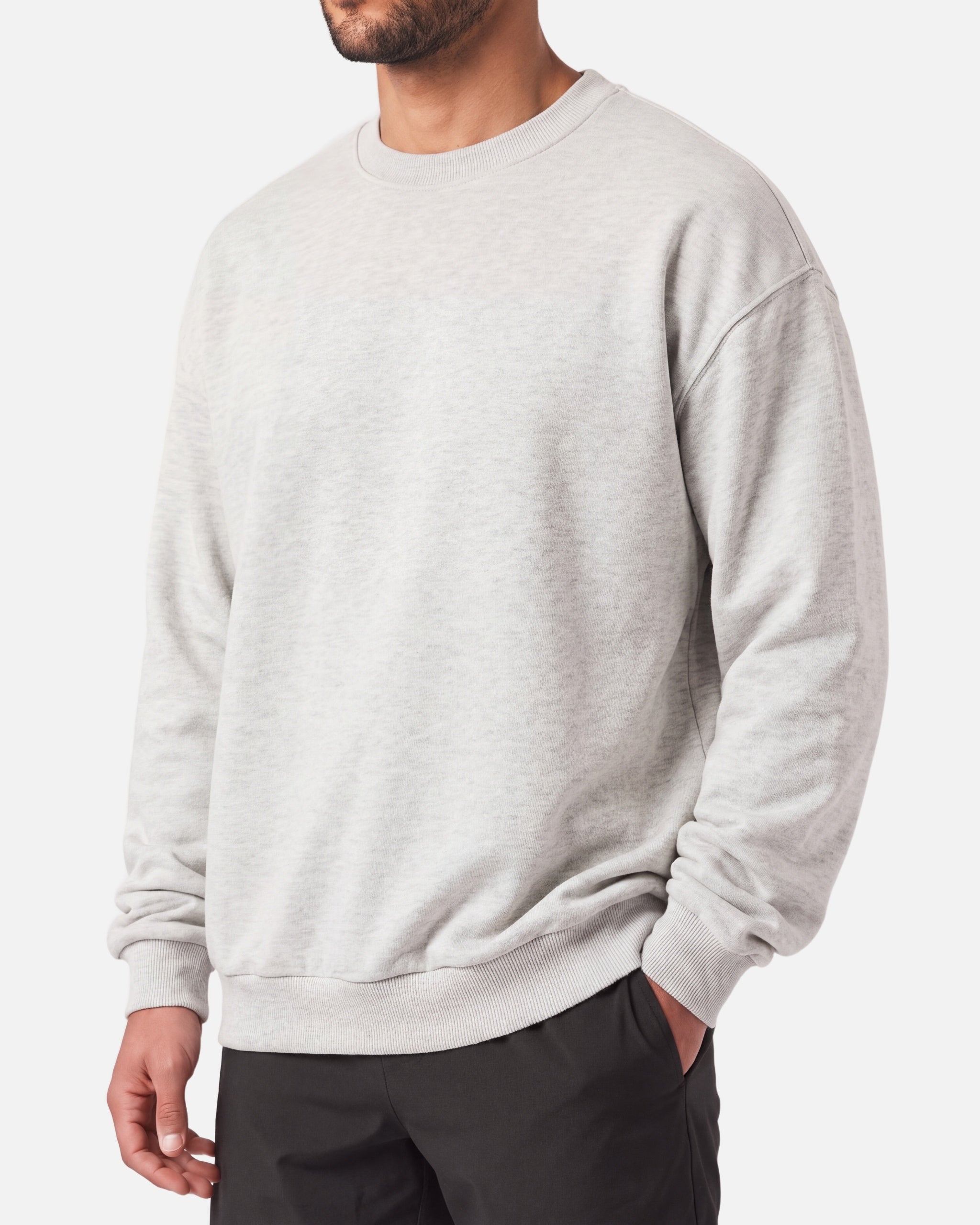 Heritage Crewneck Pullover Grey Marl - neckline, cuff and hem detail - Blanklines