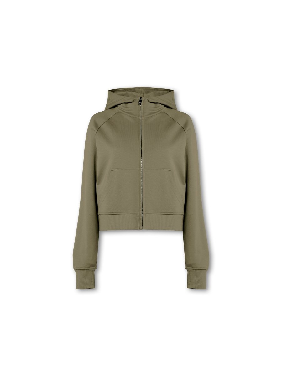 Epic Cropped Zip Hoodie Khaki - Blanklines