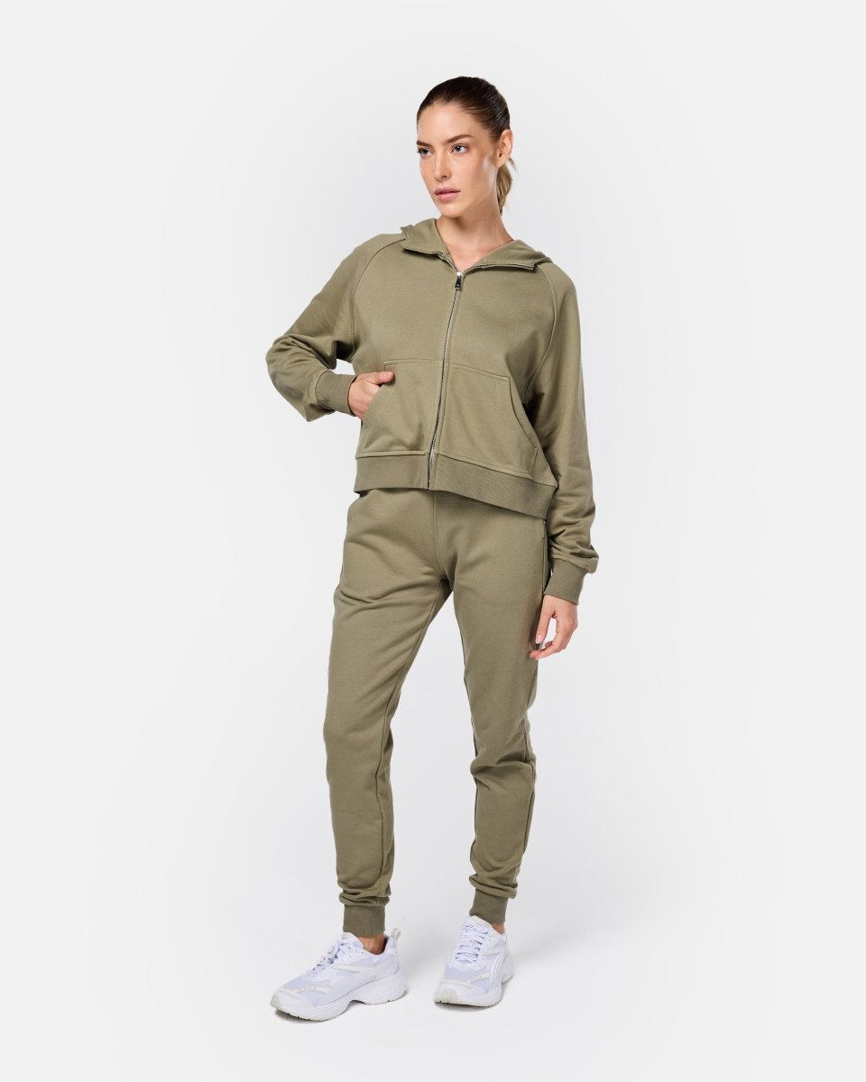 Epic Cropped Zip Hoodie Khaki - Blanklines