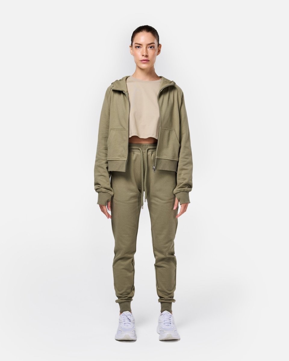 Epic Cropped Zip Hoodie Khaki - Blanklines