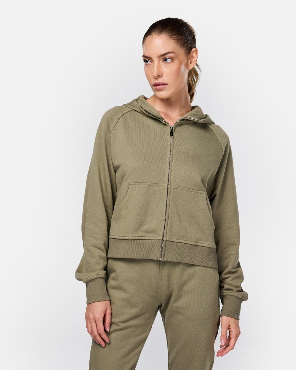 Epic Cropped Zip Hoodie Khaki - Blanklines