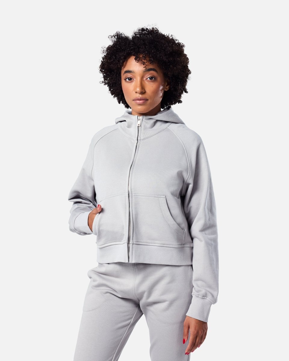 Epic Cropped Zip Hoodie Light Grey - Blanklines