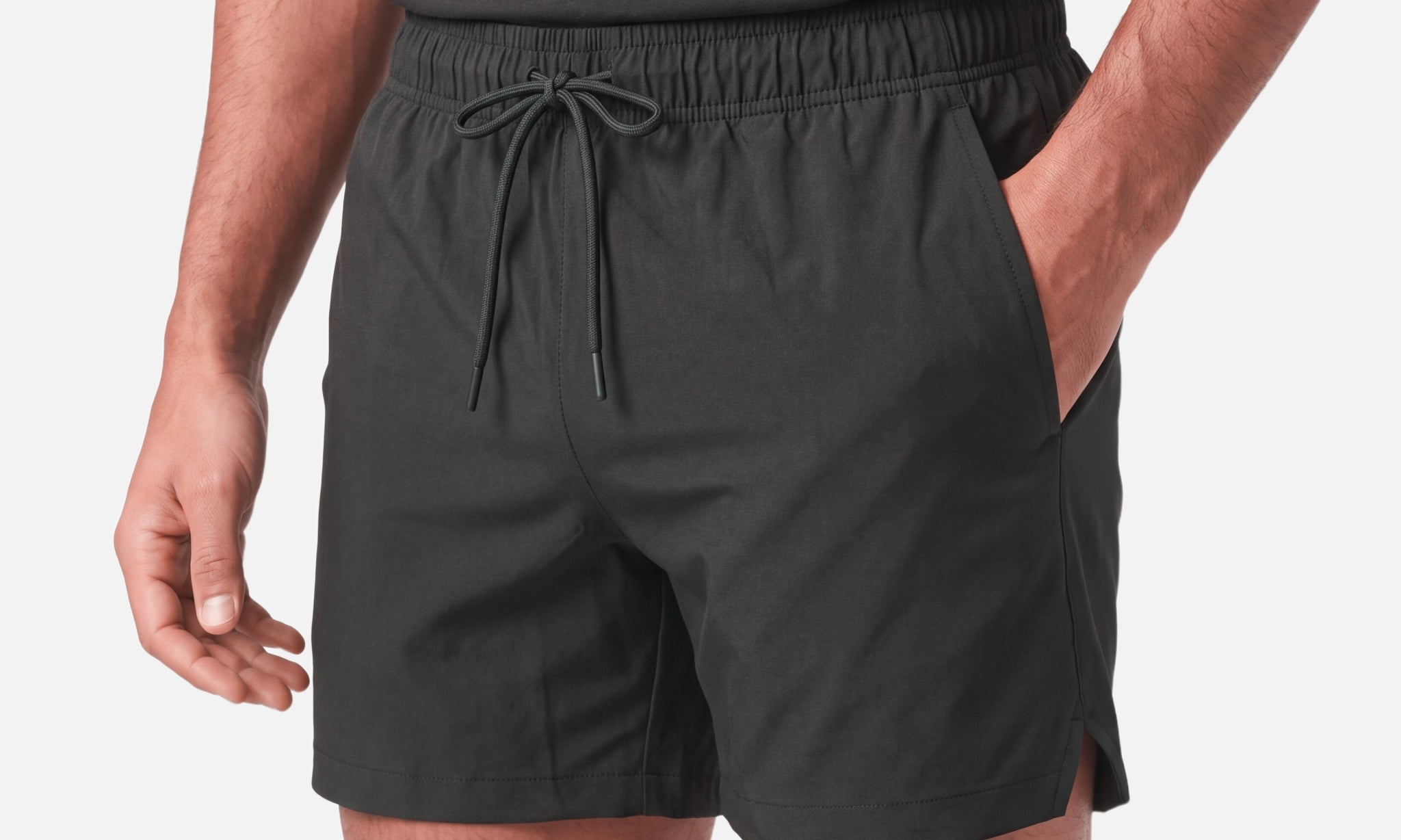 Pace 5" Shorts Black - waistband, drawcord and pocket detail - Blanklines