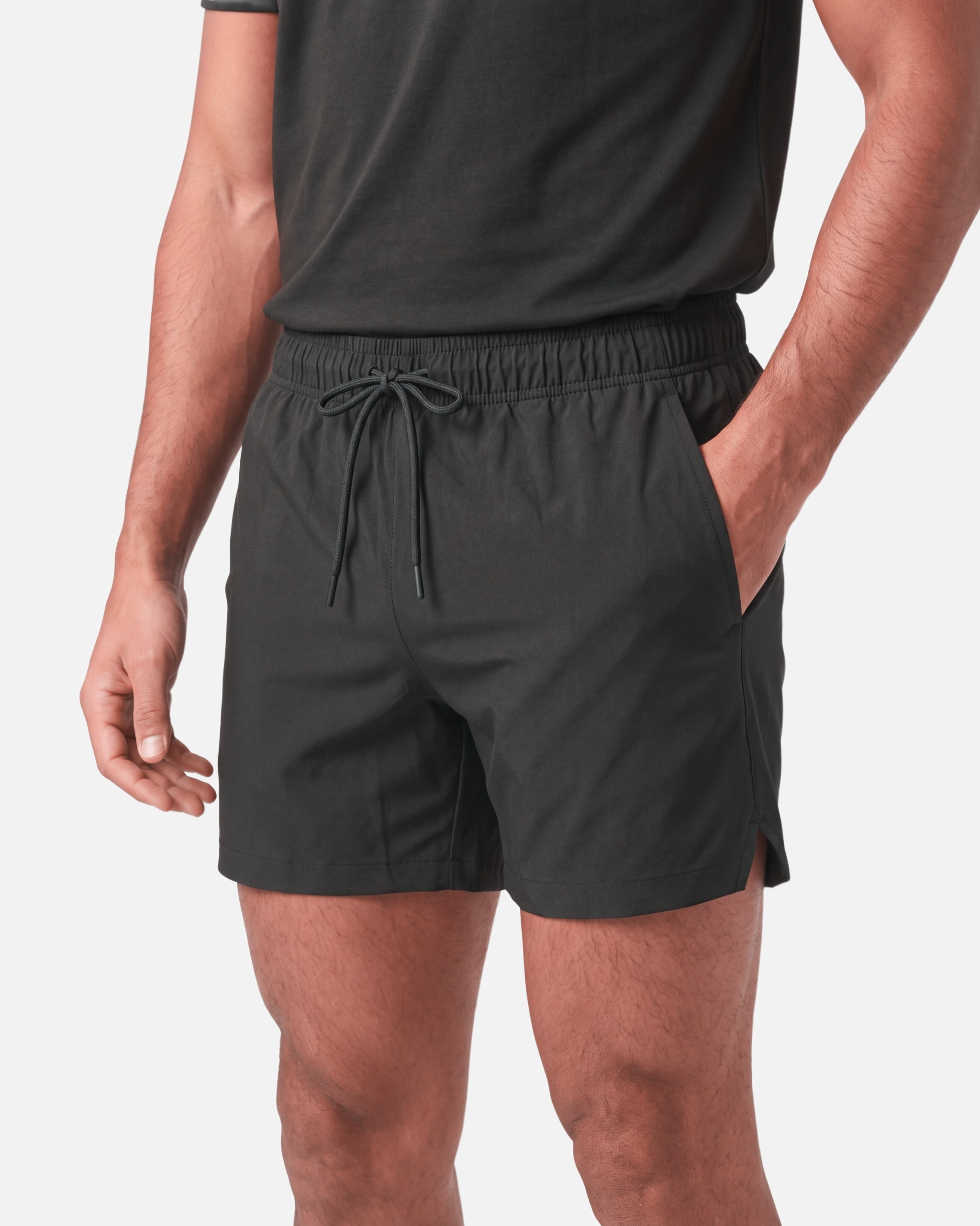 Pace 5" Shorts Black - waistband, drawcord and pocket detail - Blanklines