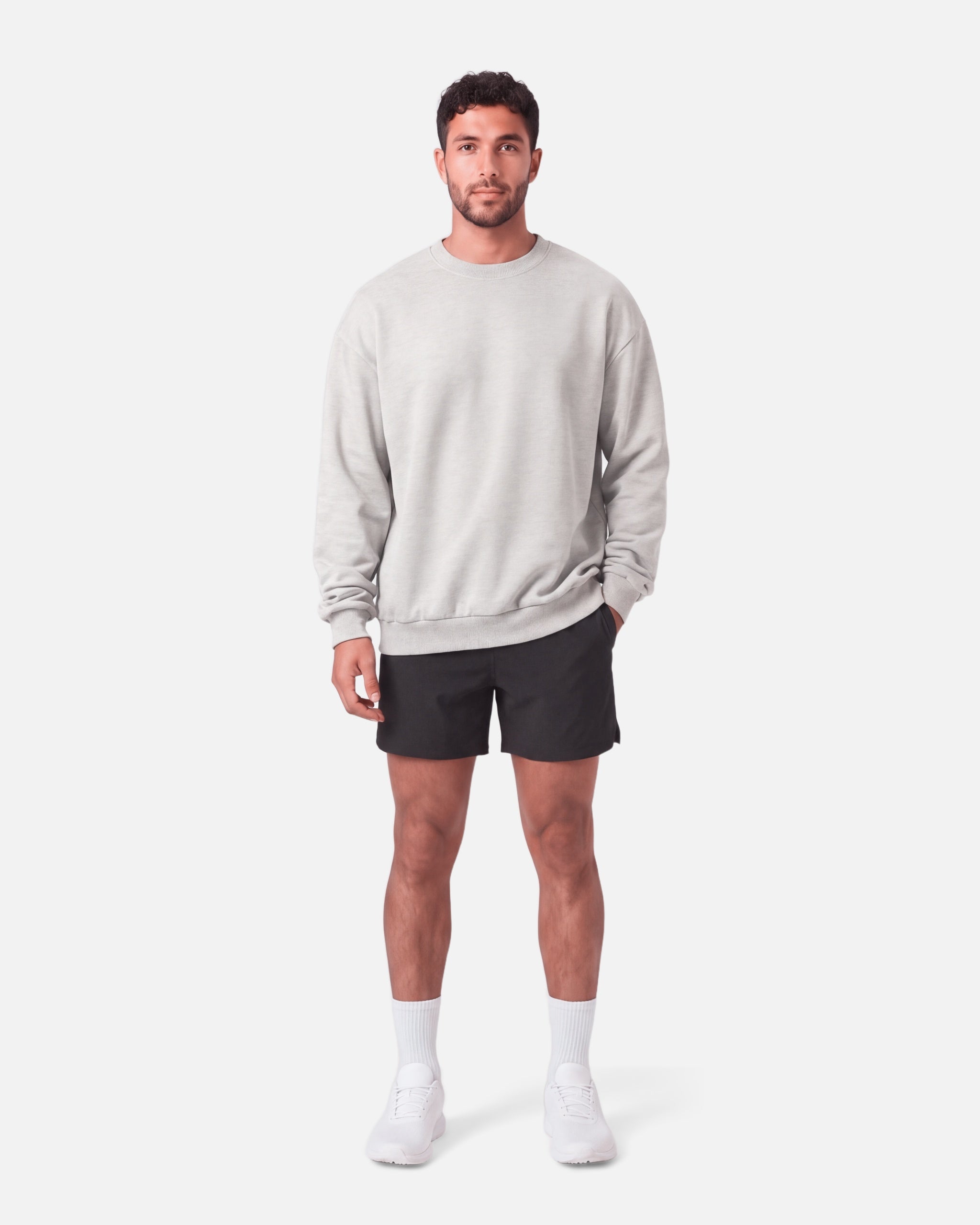Heritage Crewneck Pullover Grey Marl - full length front view - Blanklines