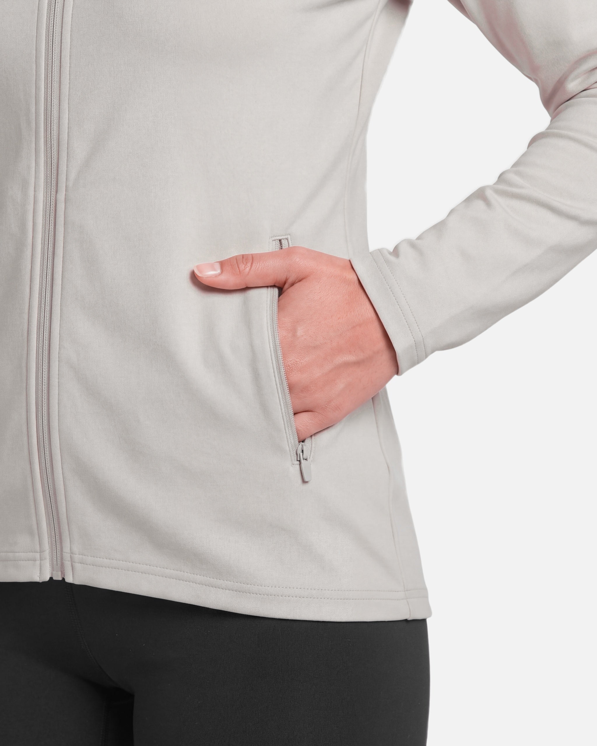 Womens Endurance Full Zip Jacket White Sand - zip pocket detail - Blanklines