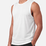Core Mesh Tank White - neckline, armhole and hem detail - Blanklines