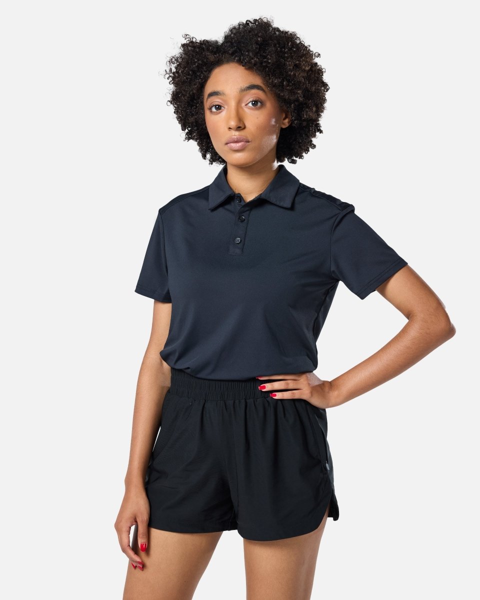 Womens Elemental Button Up Performance Polo Black - Blanklines