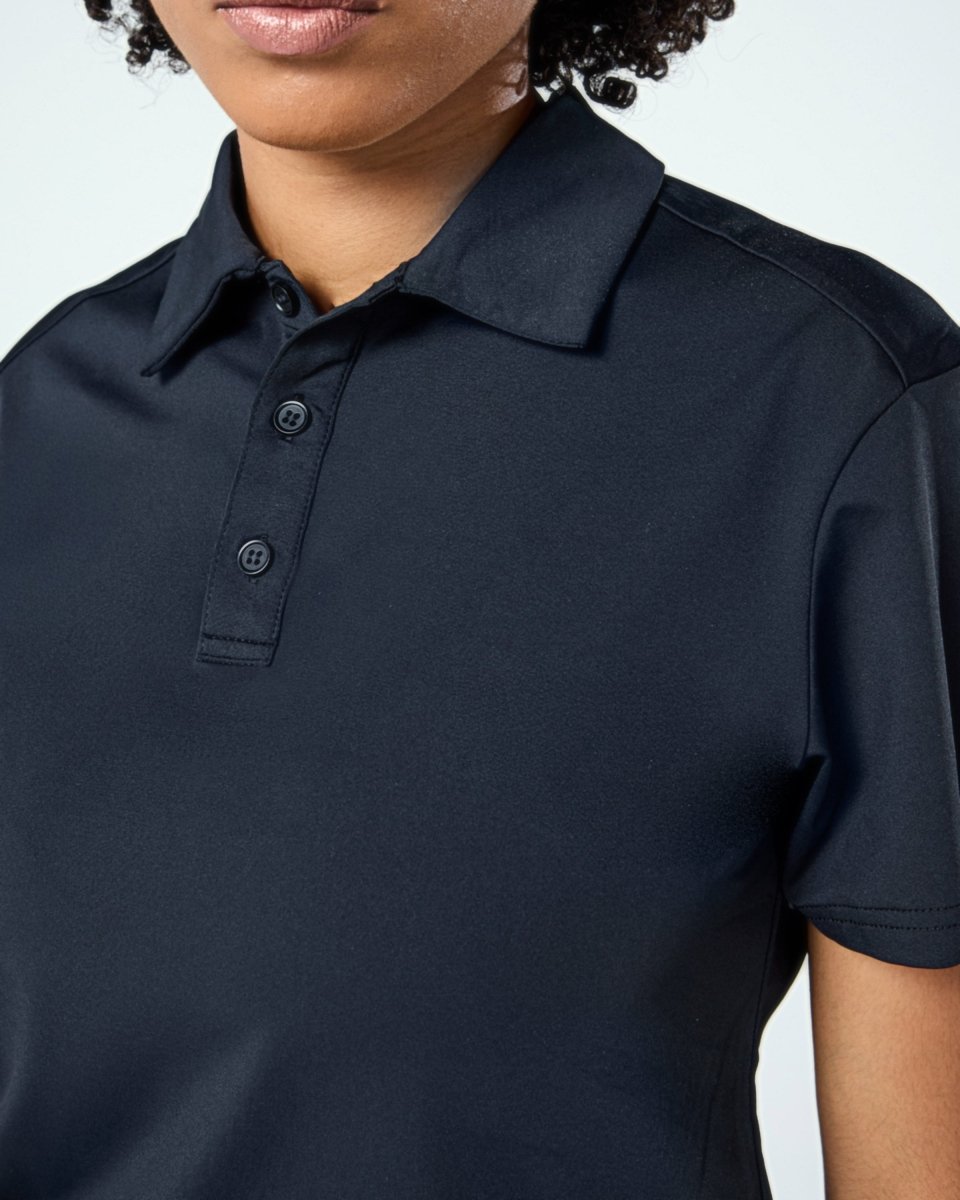 Womens Elemental Button Up Performance Polo Black - Blanklines